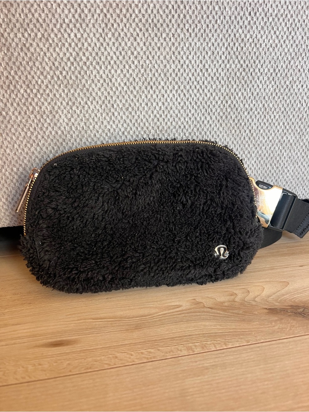 lululemon athletica Black Sherpa Mini Belt Bag with Gold Hardware